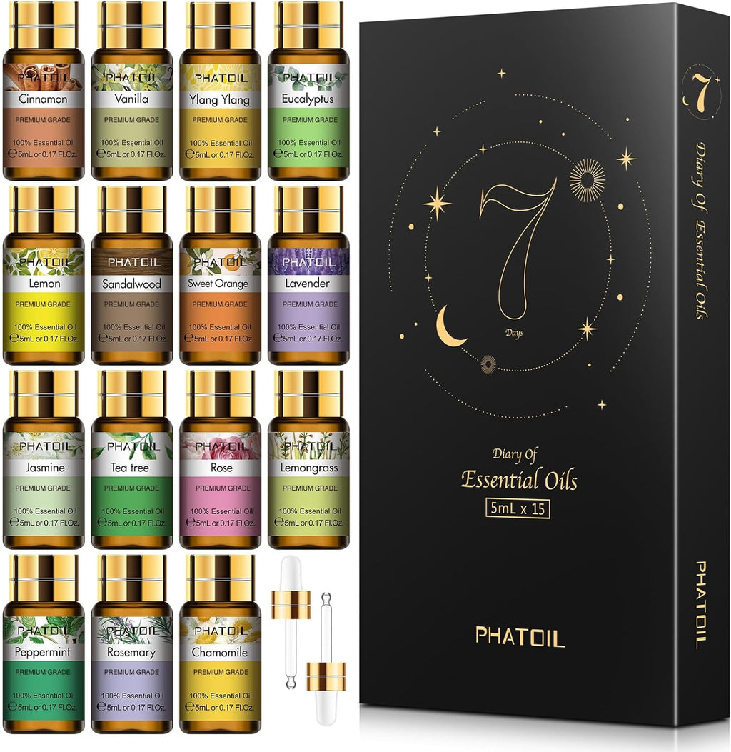 Essential Oil Gift Set for Diffuser, Skin Care, Massage, 15 X 5Ml