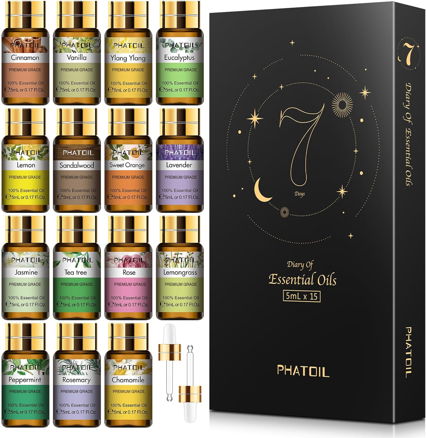 Essential Oil Gift Set for Diffuser, Skin Care, Massage, 15 X 5Ml
