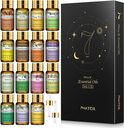 Essential Oil Gift Set for Diffuser, Skin Care, Massage, 15 X 5Ml