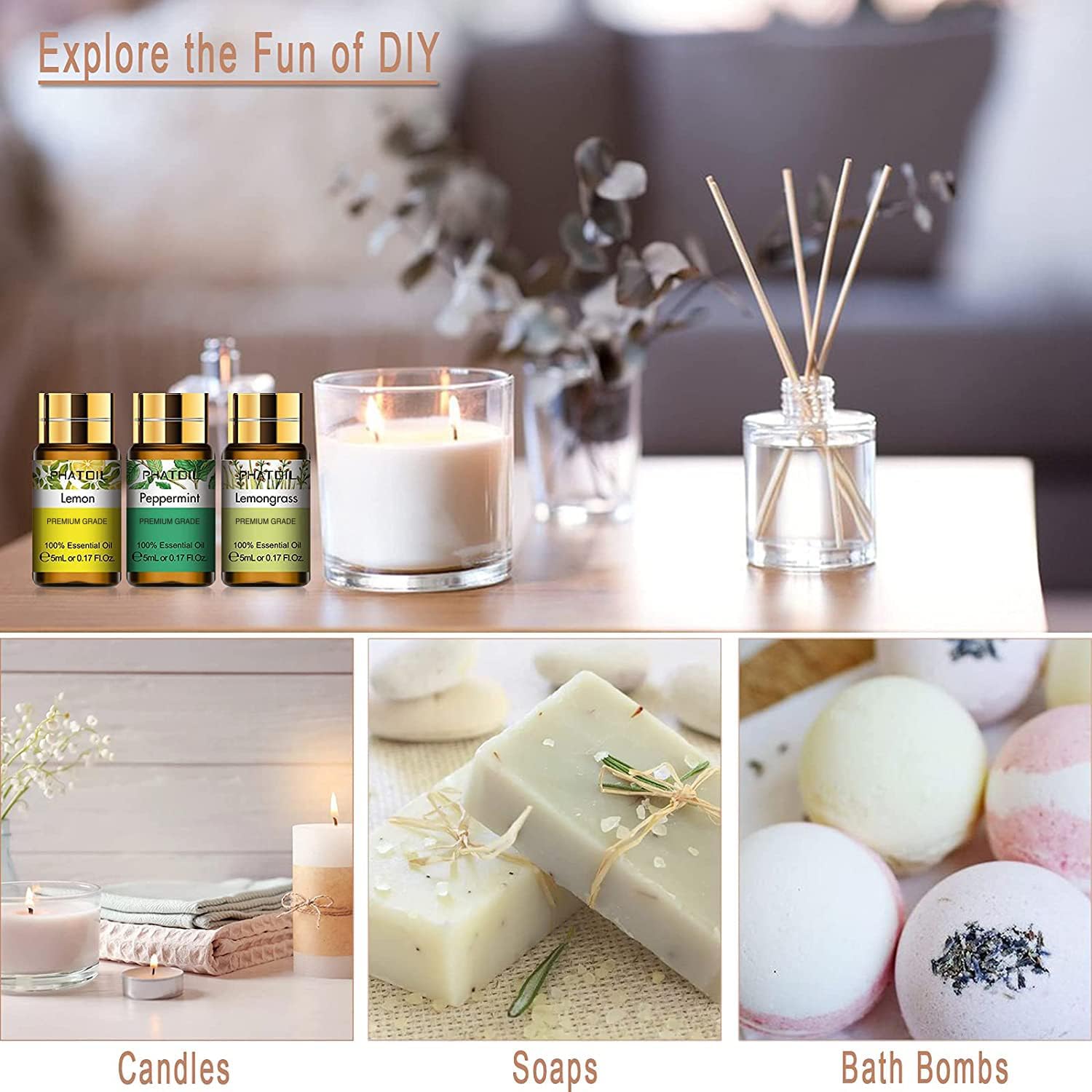 Essential Oil Gift Set for Diffuser, Skin Care, Massage, 15 X 5Ml