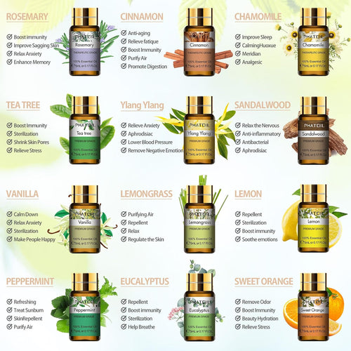 Essential Oil Gift Set for Diffuser, Skin Care, Massage, 15 X 5Ml